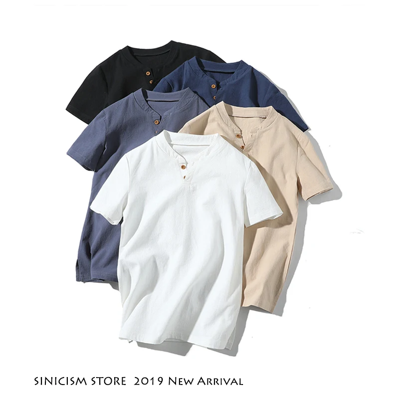 Sinicism Store 5XL мужская хлопковая льняная футболка, Мужская Летняя Повседневная футболка, мужские футболки с v-образным вырезом и коротким рукавом