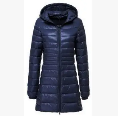 SEDUTMO весенний ультра-светильник, женские пуховики размера плюс 6XL, длинное пуховое пальто, тонкое пальто с капюшоном ED123 - Цвет: Тёмно-синий