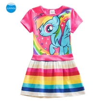 JUXINSU My Baby Girl Summer Little Pony Cartoon Girls Rainbow Costume Casual Short Sleeve Dresses Pony Dress Home Wear 1-8 Year samgami baby new summer cute dress little girls dress my pony spring girl short sleeve dresses my girls princess for little pony