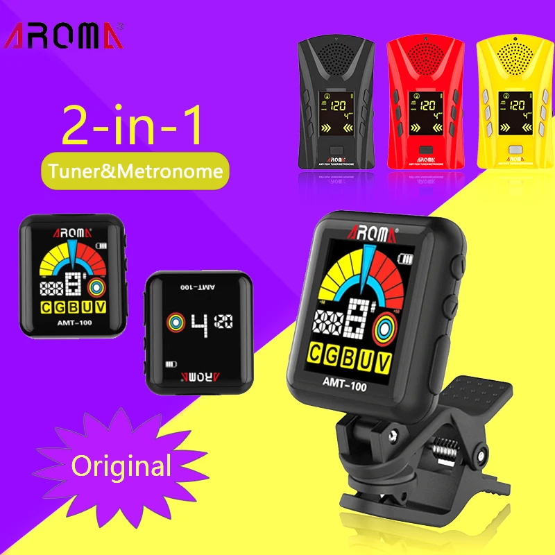 

AROMA AMT-100 2 in 1 Clip-on Electric Guitar Tuner Metronome with Built-in Battery USB Cable for Guitar Bass Ukulele Violin