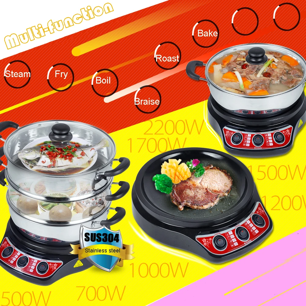 220V Electric Food Steamers Three layer Multi function Food Steamer Fry