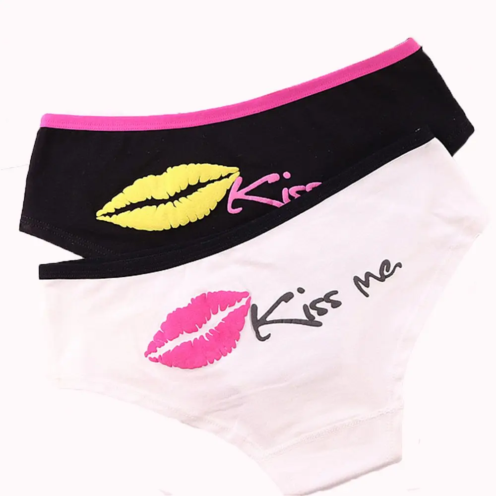 Сексуальные женские хлопковые трусики с рисунком губ Kiss Me бесшовные низкой
