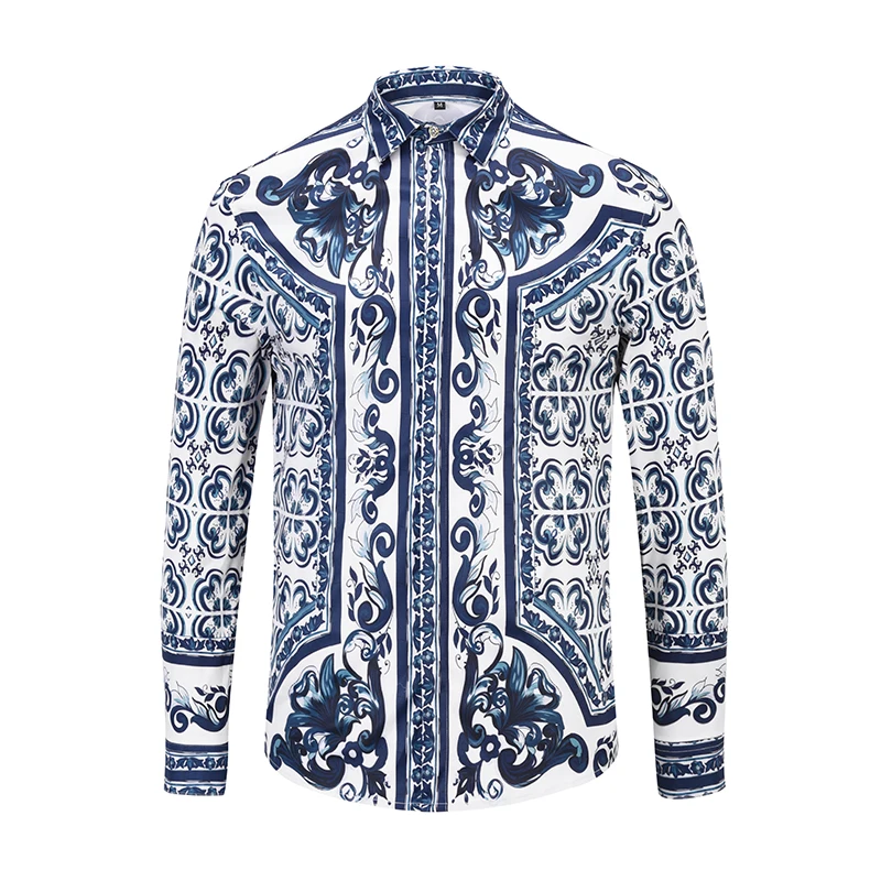 

Brand New Luxury Men Shirt Men's Fashion Dress Shirts slim fit Casual male Long Sleeve Cotton Shirts 3D printing Shirt 90119