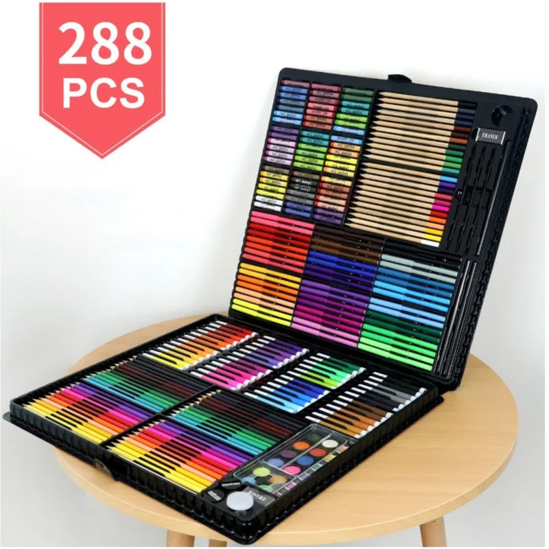 Billig 288 PCS Kinder Geschenk Aquarell Zeichnung Kunst Marker Pinsel Pen Set Kinder Malerei Kunst Set Für Kinder Geschenk Büro Schreibwaren liefert