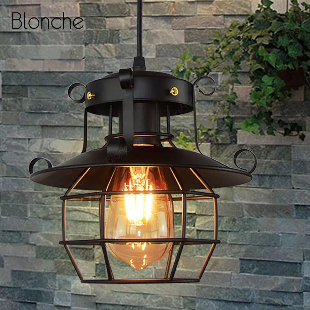 

Vintage Industrial Pendant Lamp E27 Iron Cage Hanging Light Fixtures Retro Loft Pendant Lights Modern Kitchen Dining Room Lamp