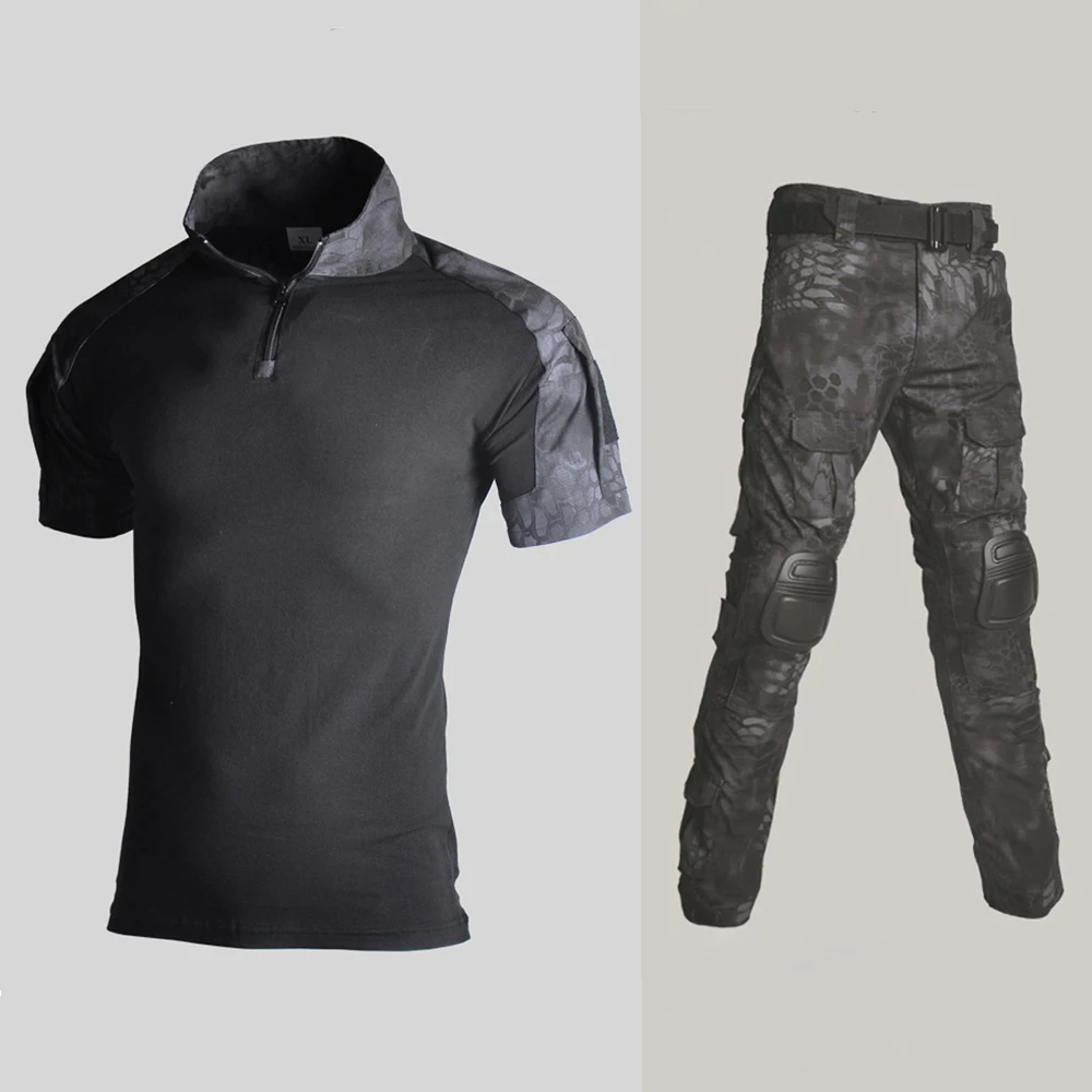 Summer Army Military Uniform Camouflage Tactical Combat Suit BDU Airsoft War Game Clothing Outdoor Short Shirts + Pants Knee Pad|Военный| |
