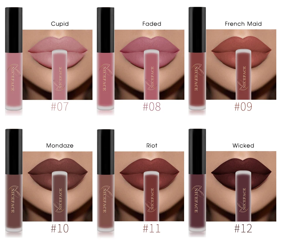 NICEFACE Lip Gloss 34 Colors Nude Matte Liquid Lipstick Mate Waterproof Long Lasting Moisturizing Lipgloss Lip Makeup Cosmetics