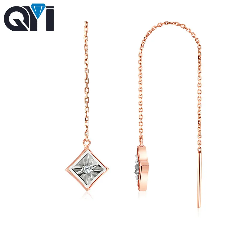 

QYI 18k Gold Earrings For Women Natural diamond Drop Earrings Engagement Wedding Hot Sale Women Girl Gifts