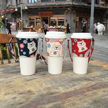 Экологичный мешок для напитков мультяшная собачья чашка крышка Холщовая Сумка-тоут Чай Кофе ручная вырубка напиток молоко чай кофе сумка Холщовая Сумка