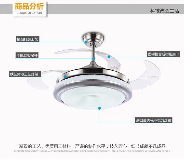 Потолочный вентилятор светодиодный stealth light модный вентилятор усадка спальня гостиная столовая отель Дистанционное управление освещением ZA