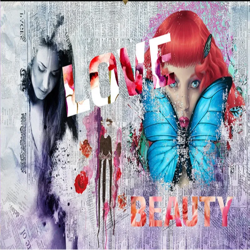

Custom photo wallpaper Fashion make up butterfly custom wallpaper mural barber shop Beauty Salon decoration background