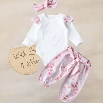 

Print Casual Flower Stock Newborn Kids Baby Girls Floral Romper Spring Cotton Pants Outfit Set Clothes