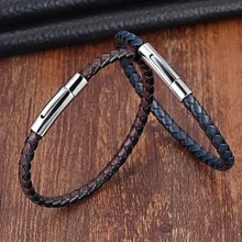 XQNI браслет из нержавеющей стали для мужчин из натуральной кожи браслеты простой стиль дамы черный цветной кожаный браслет для женщин