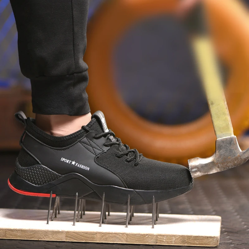 

Fashion men safety shoes plus size 36 48 steel toe cap construction women work safety boots summer impact resistant male shoes