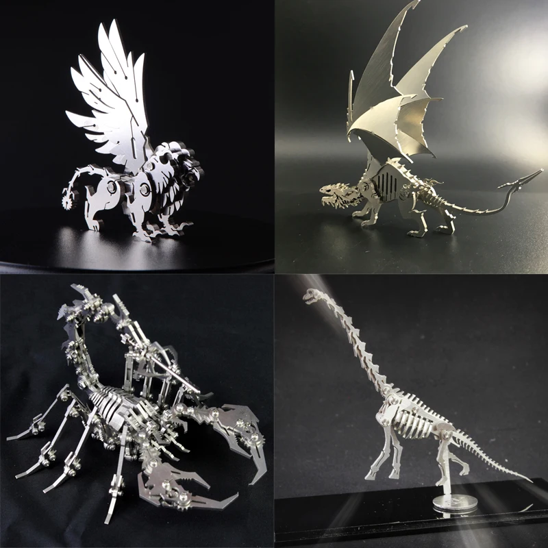 

3D Metal Model Chinese Zodiac Dinosaurs Lucky God Beast Finished Product No Assembly Toys Collection Desktop For Adult Children