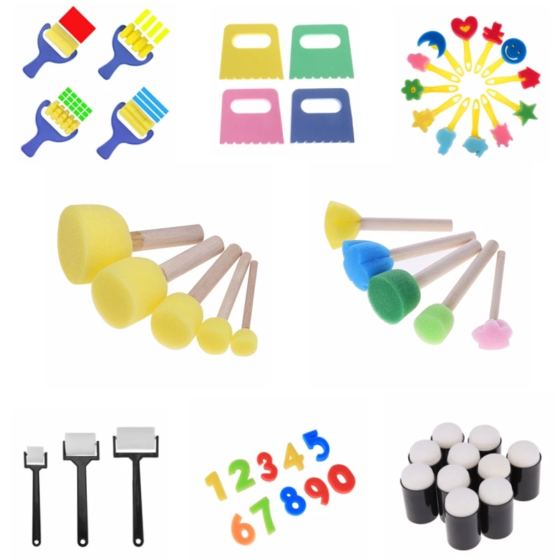 

4pc/lot DIY Doodle Drawing Toys Yellow Sponge Paint Brush Seal Sponge Brush Handle Children Graffiti Painting Toy Kids Craft
