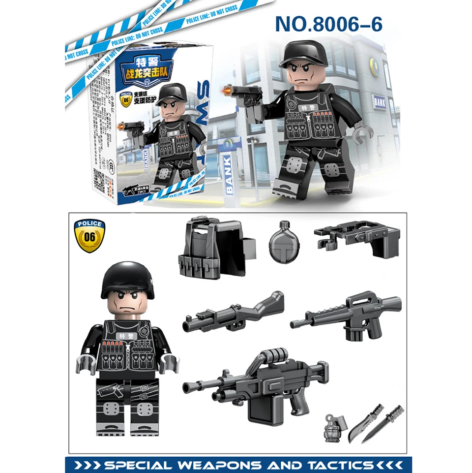 New LegoINGlys Military SWAT City Police Minifigure Modern Commando Special Forces Weapons Building Blocks Mini Figures Toys7