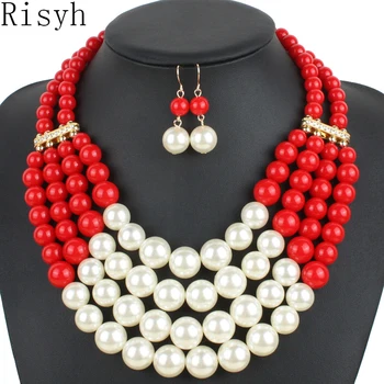 

Risyh Hot big brand handmade pearl fashion exaggerated ladies string pearl clavicle multilayer necklace