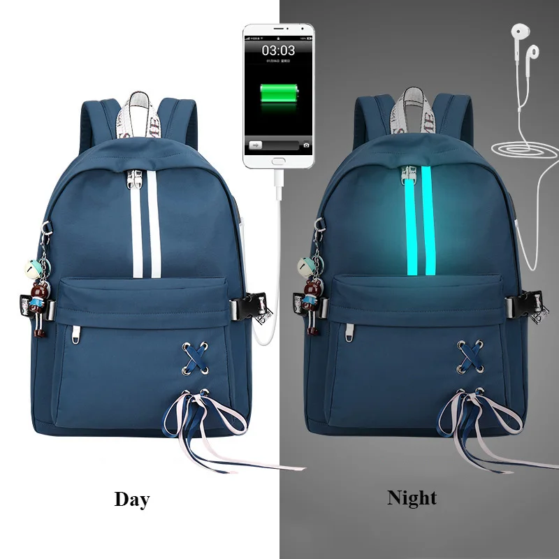 Tourya модный светоотражающий Водонепроницаемый женский рюкзак с защитой от кражи, USB зарядка, школьные сумки для девочек, рюкзак для ноутбука, рюкзак для книг - Цвет: dark blue