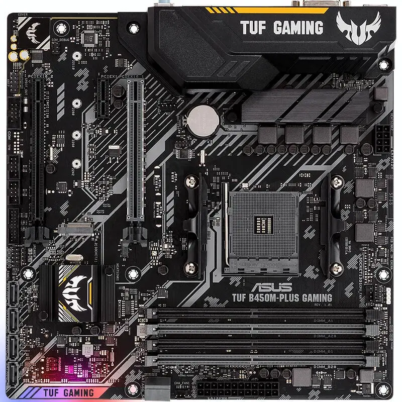 Игровая плата ASUS TUF B450M-PLUS GAMING AM4 64GB 4DDR4 1xM. 26* SATA III PCI-E 3,0 HDMI DVI Micro ATX