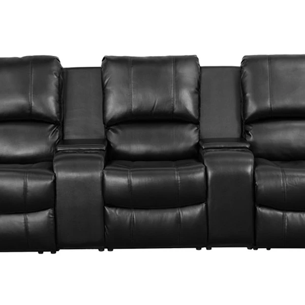 Offex Black Leather Pillowtop 3-Seat Home Theater Recliner with Storage Consoles [OF-BT-70295-3-BK-GG] (1)