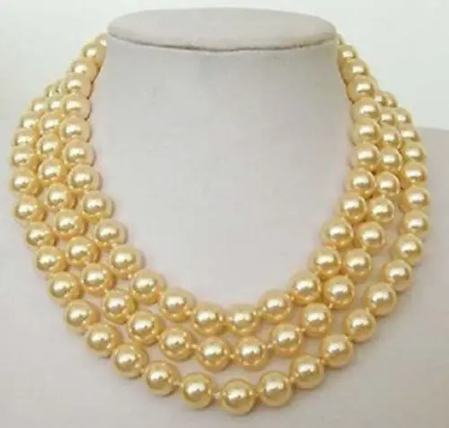 

Free shipping >>>>>LONG 48" 8mm Golden Southsea SHELL PEARL NECKLACE LL001