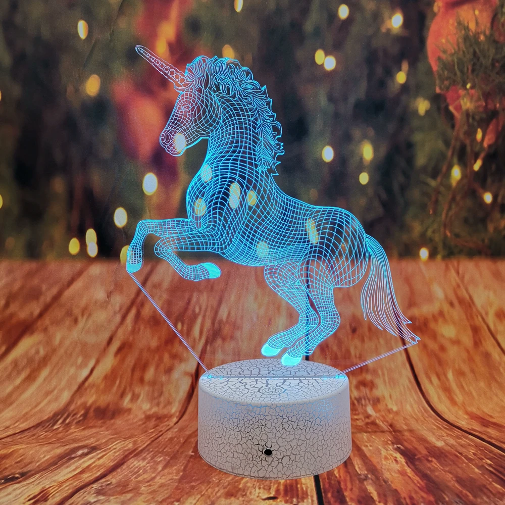 

Cool 3D Night Light Unicorn Lamp Crack Base 7 Color Gradient Auto LED Lamp Kids Light Toys Christmas Decor Birthday Gifts