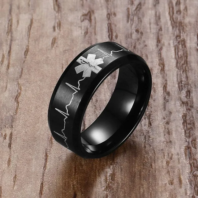 8 MM Laser Inciso Battito Cardiaco Medical Symbol Nero Wedding Band Anelli per u 8 MM Laser Inciso Battito Cardiaco Medical Symbol Nero Wedding Band Anelli per u