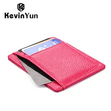 KEVIN YUN Mode mince véritable titulaire de la carte en cuir femmes mini de crédit ID card case pocket