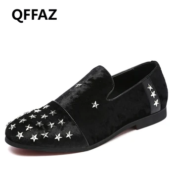 

QFFAZ New Flock Man Slip-on Loafers Shoes Fashion Popular star Male Lazy Flats Shoes Pointed Toe Breathable Casual Shoes