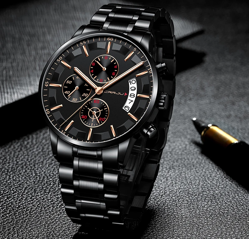Relogio Masculino 2019 Mens Watches Top Brand Luxury Crrju New Fashion Business Chronograph Black Male Wristwatch Men Watch 2019 (4)
