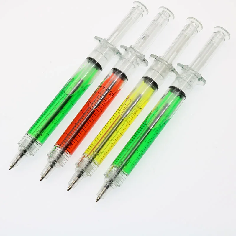 buy Creative Novelty Syringe Pen Syringe Peculiar Shape Cute Stationery Ballpoint Pen Bullet 5mm Automatic Refillable Ballpen 4pc