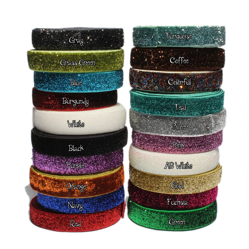5yards 5/8'' 1.5CM Wide Glitter Elatic Fold Over Elastic For Headbands Apparel Wedding Party Ribbon Stretch FOE Sewing Cloth ribbon decoration ribbon supplies sewing ribbon
