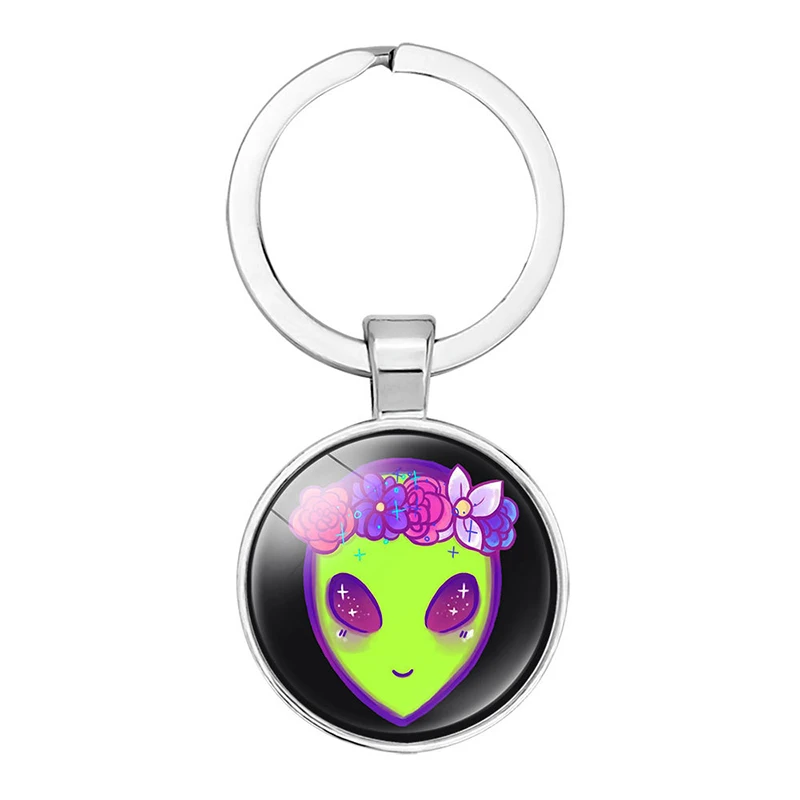 Alien Keychain Souvenirs Glass Cabochon Keyring Cartoon Child Keychain Pendant Gifts