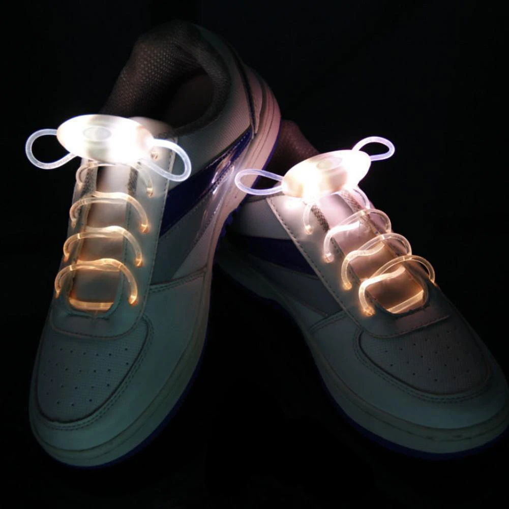 Hot LED Flash Luminous Shoelace Light Up Glow Round Strap Shoe Laces Party Decor Shoestrings Lazy No Tie Shoeslace 11 Colors - Цвет: White Yellow