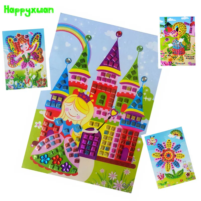 Happyxuan 12pcs lot Mosaic Stickers Puzzle Glitter Eva Kindergarten Baby DIY Art Craft Kit Preschool Children