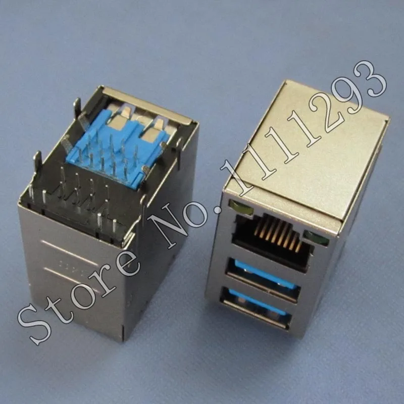 

5pcs/lot 3.0 Double USB Jack + RJ45 Connector for Desktop computer motherboard 100Mb Fast Ethernet port
