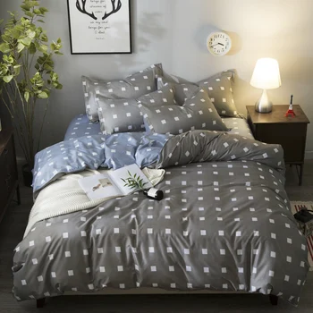 

Gray/Blue/White Square Plaid style bed set 4pcs duvet cover set bedclothes for Men Boy kids Bedding set for home hotel bedroom