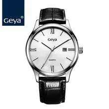 Geya Watches Women Fashion Watch Black Genuine Leather Strap Luxury Brand Waterproof Women Dress Quartz Wrist Watch Femme Clock