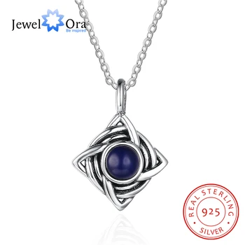 

Vintage Rhombus Shape Blue Cubic Zirconia 925 Sterling Silver Necklace & Pendant For Women Fashion Jewelry (JewelOra NE102040)