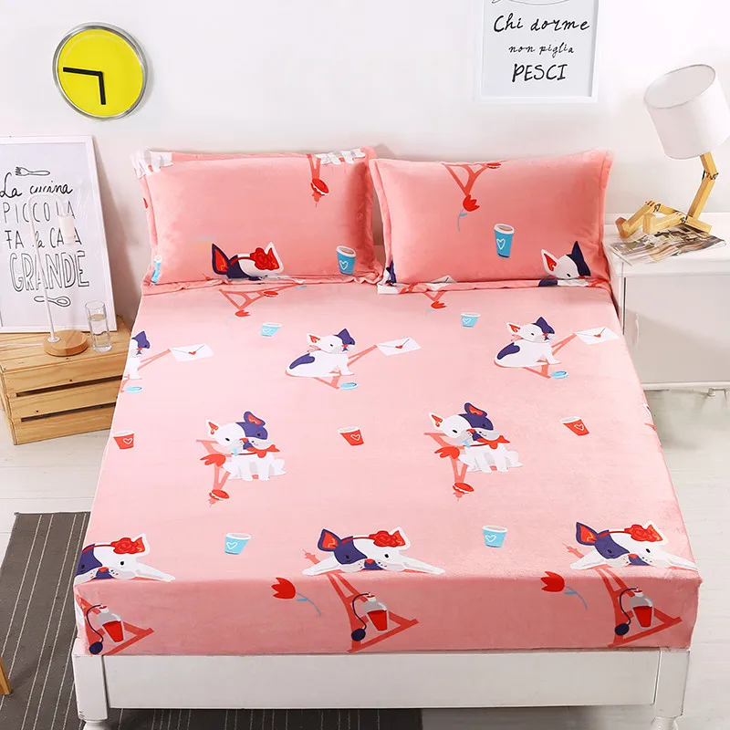 

Pink Cute Puppy Design Fitted Sheet Deep 25cm Seamless Fitted Sheet Deep Double Single Bed Sheets Queen King Size 150x200cm