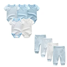 Лето, унисекс, новорожденный короткий рукав, 5 шт., Детские боди+ 4 шт., детские штаны, хлопковый комплект одежды для детей 3-12 месяцев