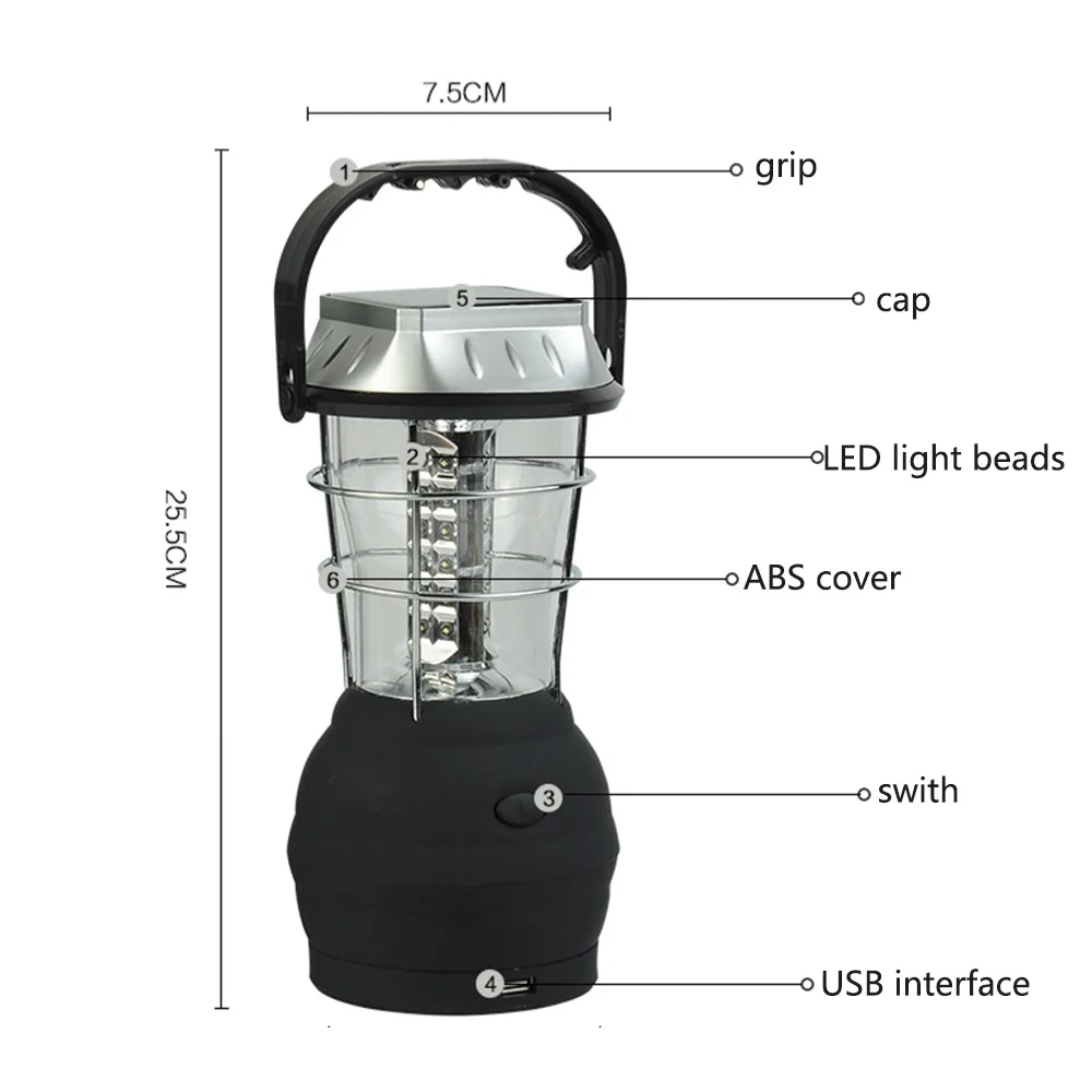 

Multifunction Hand Crank Solar 36 LED Lamp Rechargeable Lamp For Outdoor Camping Hiking Fishing Tent Light Lantern