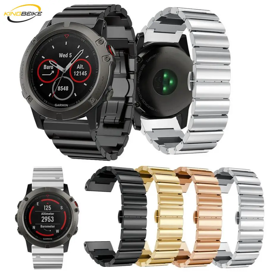 

KINGBEIKE 26mm Width Stainless Steel Watchband For Garmin Fenix 5X/3/3HR Watch Wrist Band Business Replacement Bracelet Strap