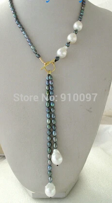 

LHX54013>>>>Black Peacock Rice Freshwater&Unusual White Baroque Keshi Keishi Pearl Necklace