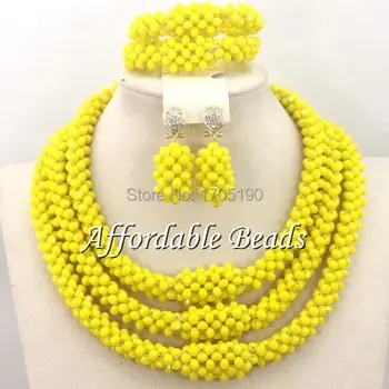 

Yellow Dubai Gold Jewelry Set Unique Crystal Beads Jewelry Set Free Shipping BN126
