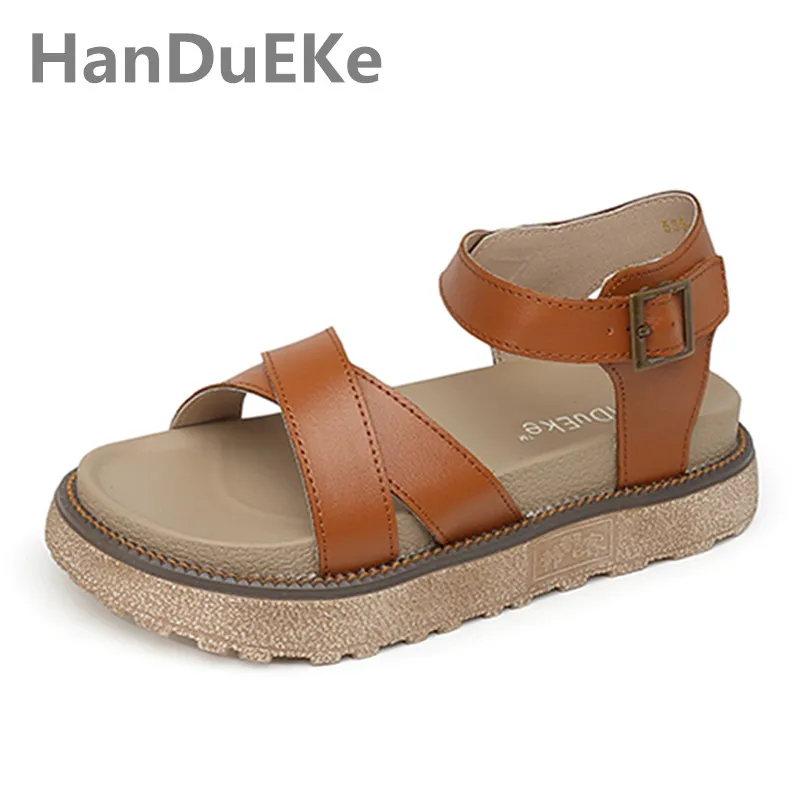 

Fashion Sandals Women Big Size 34-43 Casual Platform Shoes 2020 Flat Heel Women's Sandals Genuine Leather Ladies Summer Shoes
