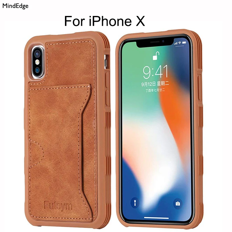 New Design Card Holder Back Cover Leather Case for iPhone X Case Luxury Business Style Heavy Protection Protective Shell Capa