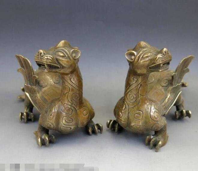 WBY 921+++Chinese Brass Copper Animal Fengshui Foo Dog Lion pair Statue sculpture | Дом и сад