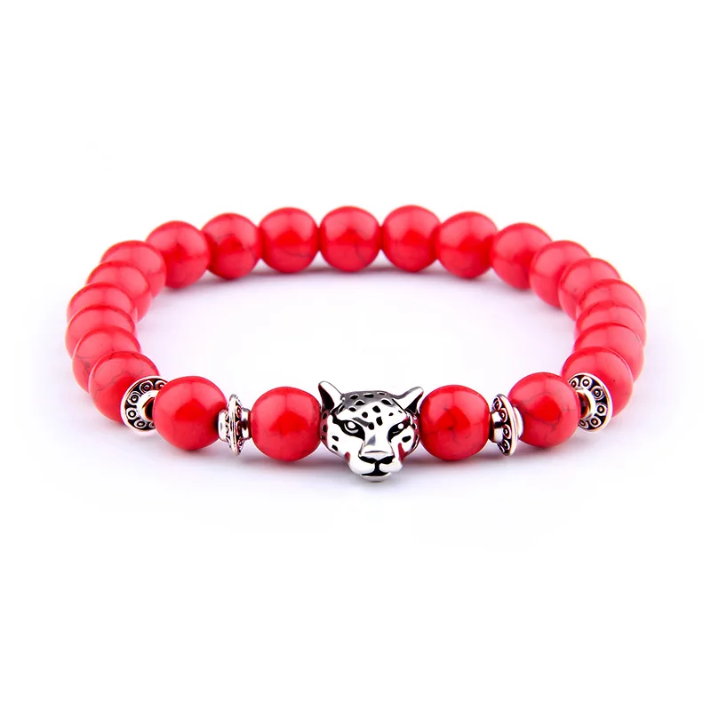 

Natural Red Turquoises Round Beads Bracelets Silver Buddha Skull Charms For Woman Bracelets Lucky Jewelry Gifts For Lovers